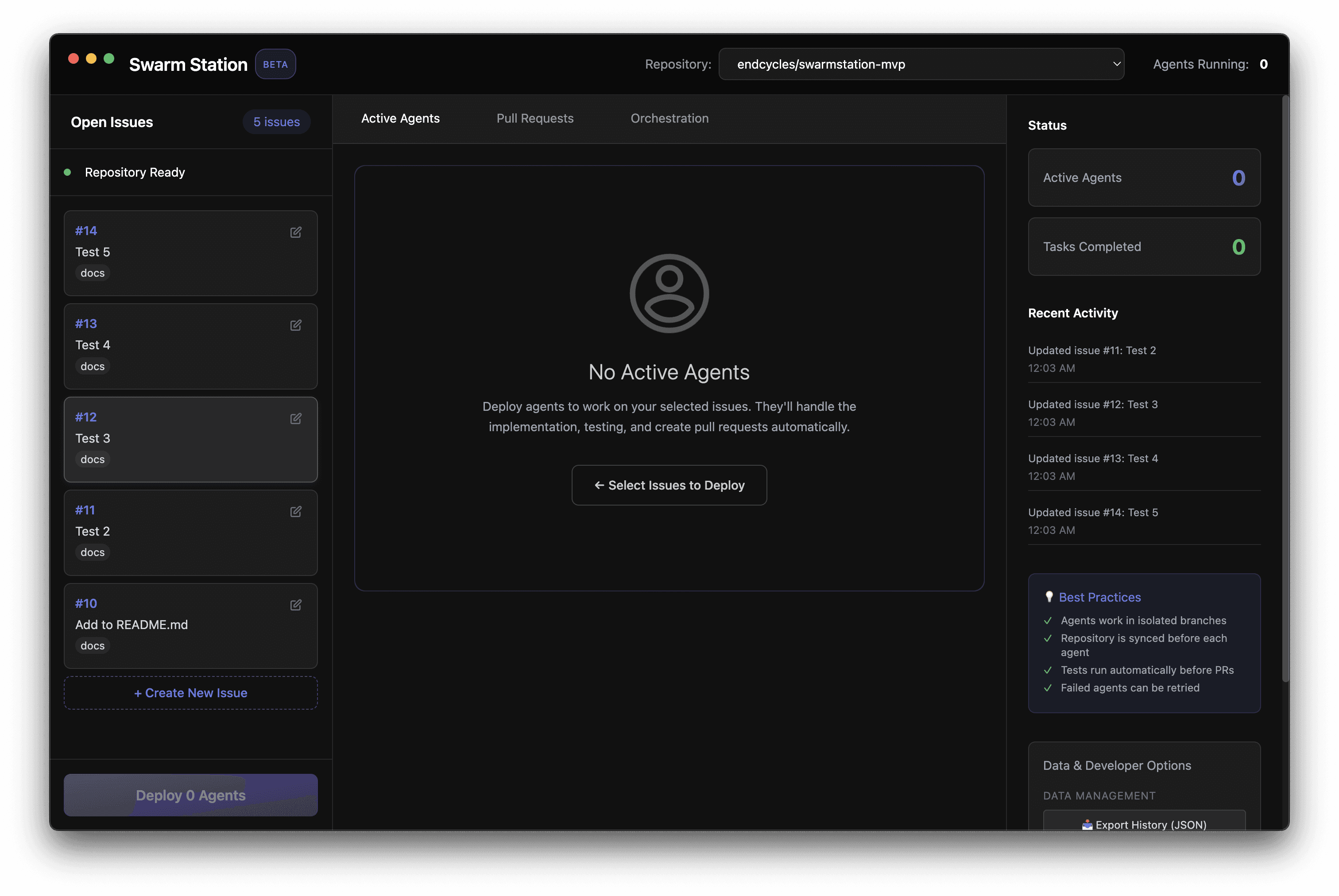 Swarm Station Dashboard - AI agents working in parallel